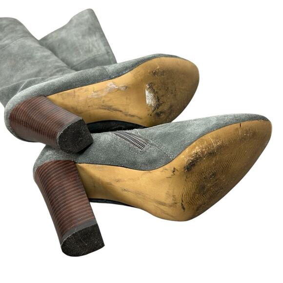 Cynthia Rowley DLuxe Tall Boots Gray Suede SZ 7.5 Y2K Stacked Heel Statement - Picture 6 of 9